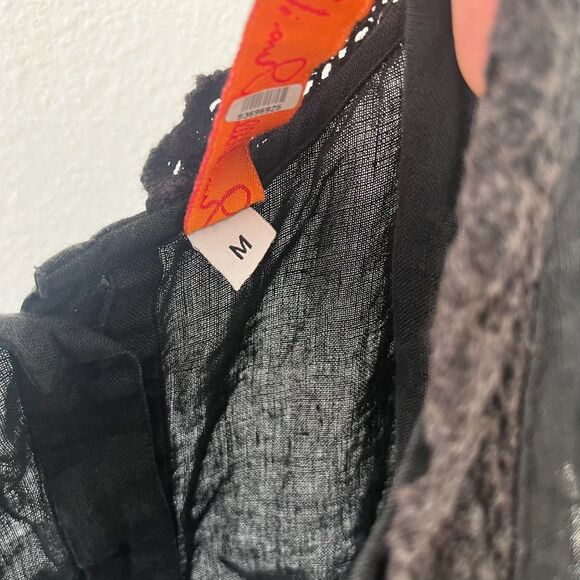 Ewa i Walla Black Linen Dress M Sleeveless Lace Trim Cottagecore Lagom Style - Picture 4 of 7